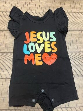 Baby Size 3-6 Months Black 'Jesus Loves Me' Baby One-Piece Romper NWOT